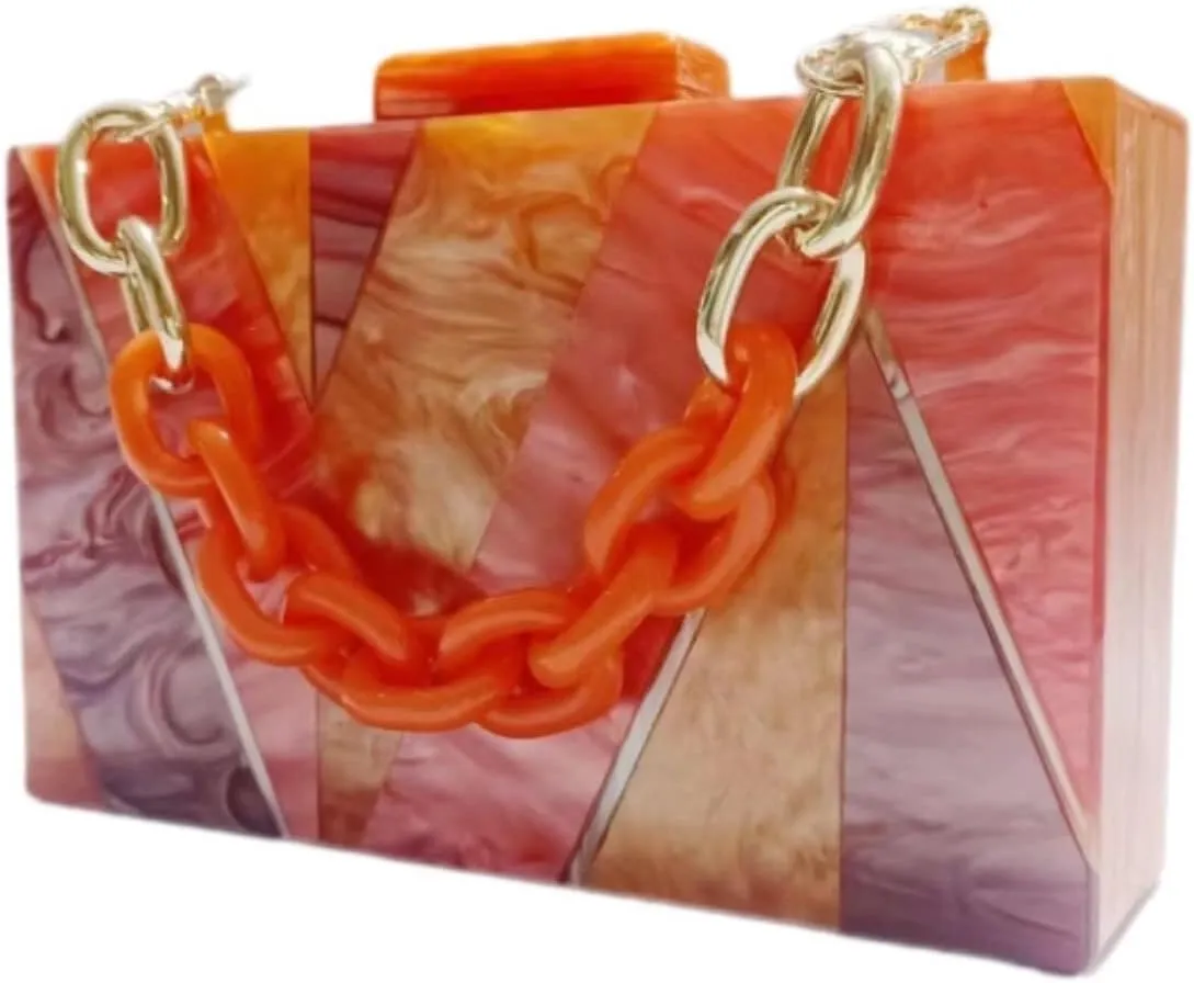 Marbling Box Crossbody Handbag Prom Party Wedding for Lady Women's Acrylic Evening Square Shoulder Clutch Purse