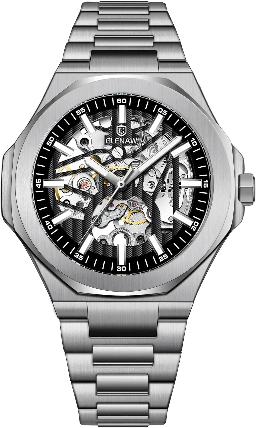 Mechanical Skeleton Watch Self-Winding Wrist Watch Mechanical Classic Business Mens Watches Sliver & Black