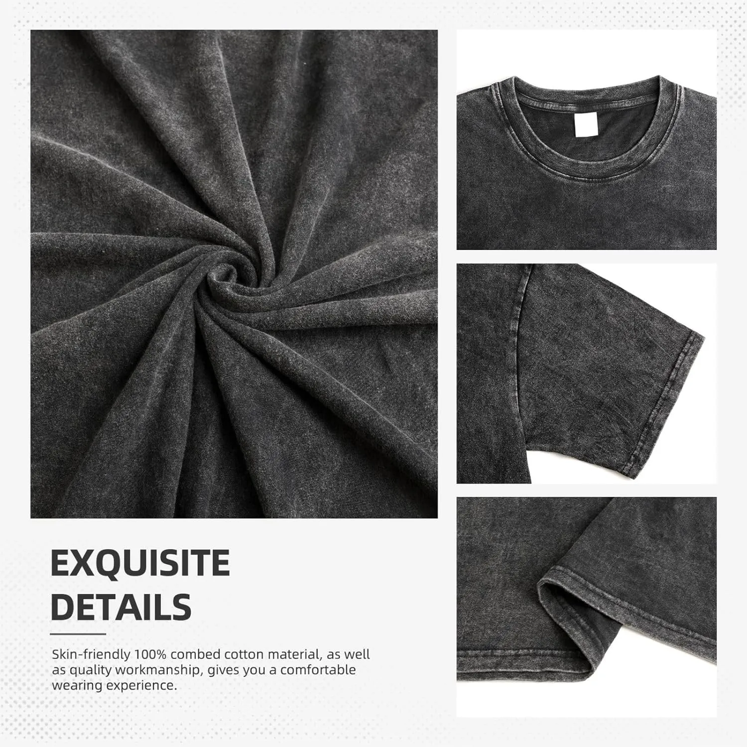 Men Vintage Oversized Drop Shoulder Fashion T Shirt Loose Wash Solid Tees Tops