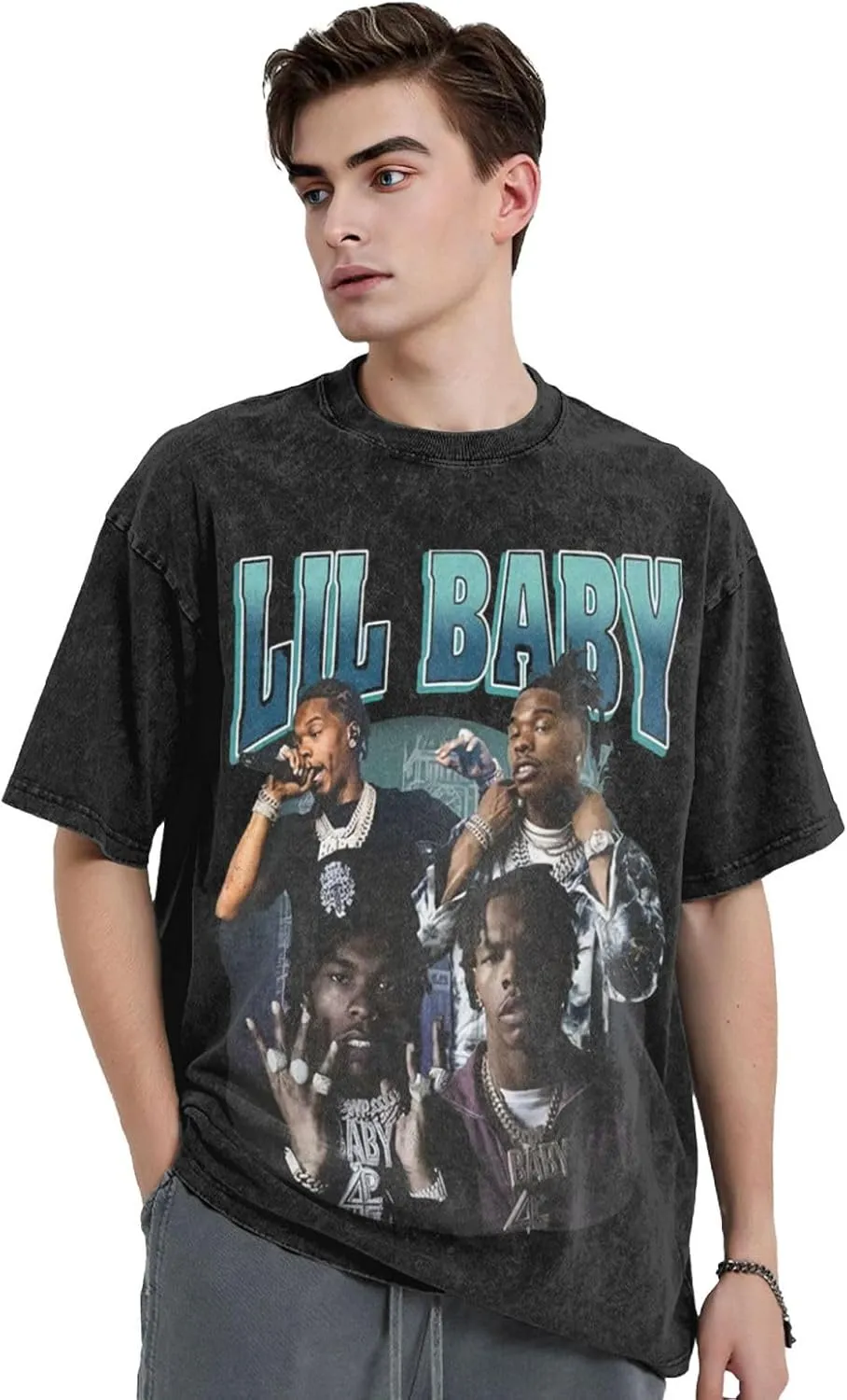 Men Vintage Oversized Drop Shoulder Novelty T Shirts Loose Wash Solid Tees Tops