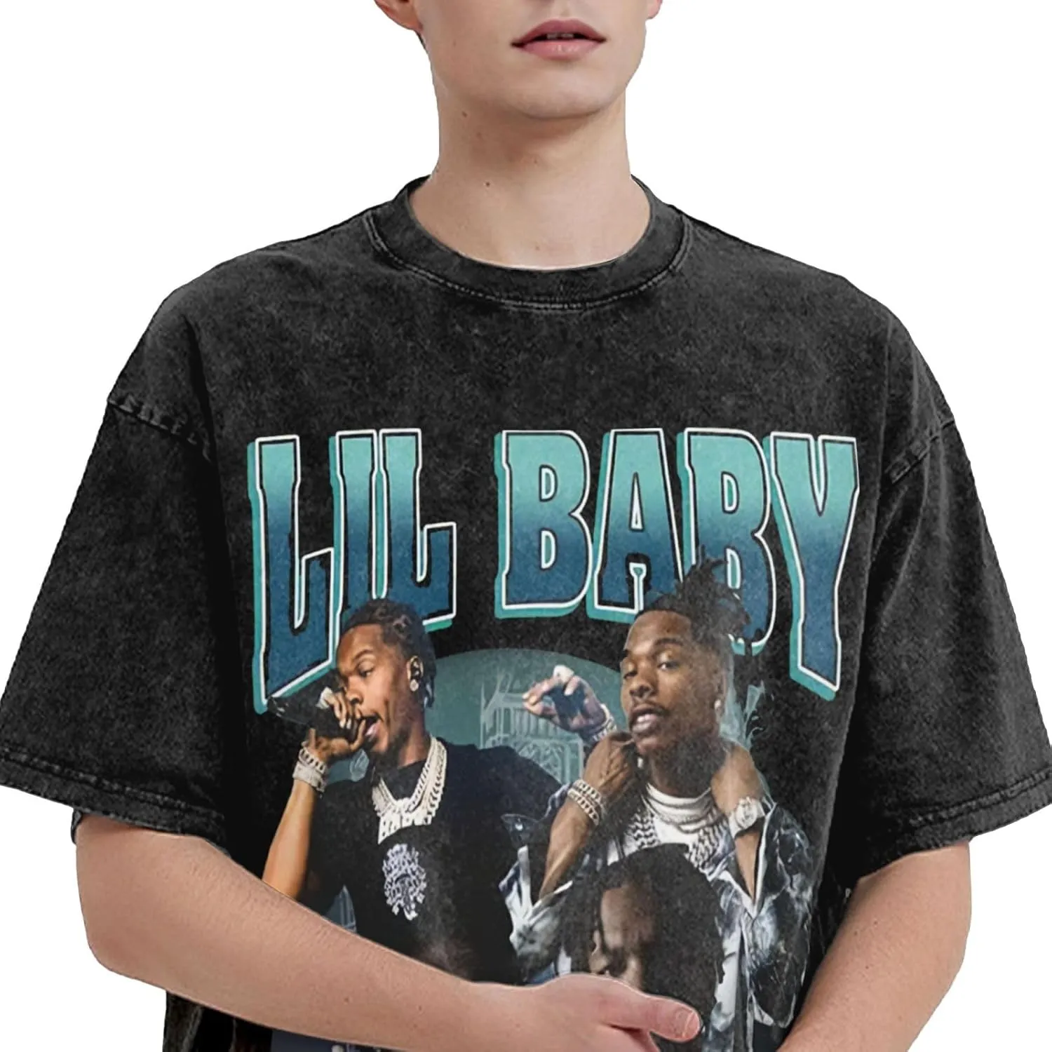 Men Vintage Oversized Drop Shoulder Novelty T Shirts Loose Wash Solid Tees Tops