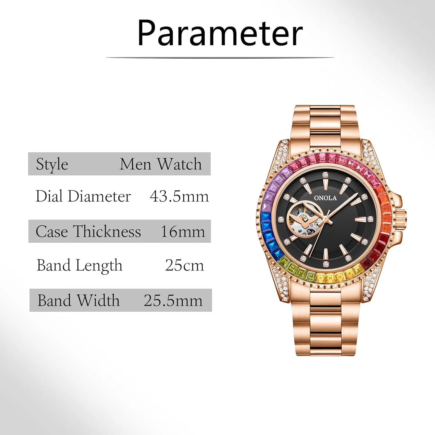 Men Watch Fashion Color Diamond Dial Automatic Hand-Winding Wristwatch Skeleton Tourbillon Mechanical Watches Waterproof Business