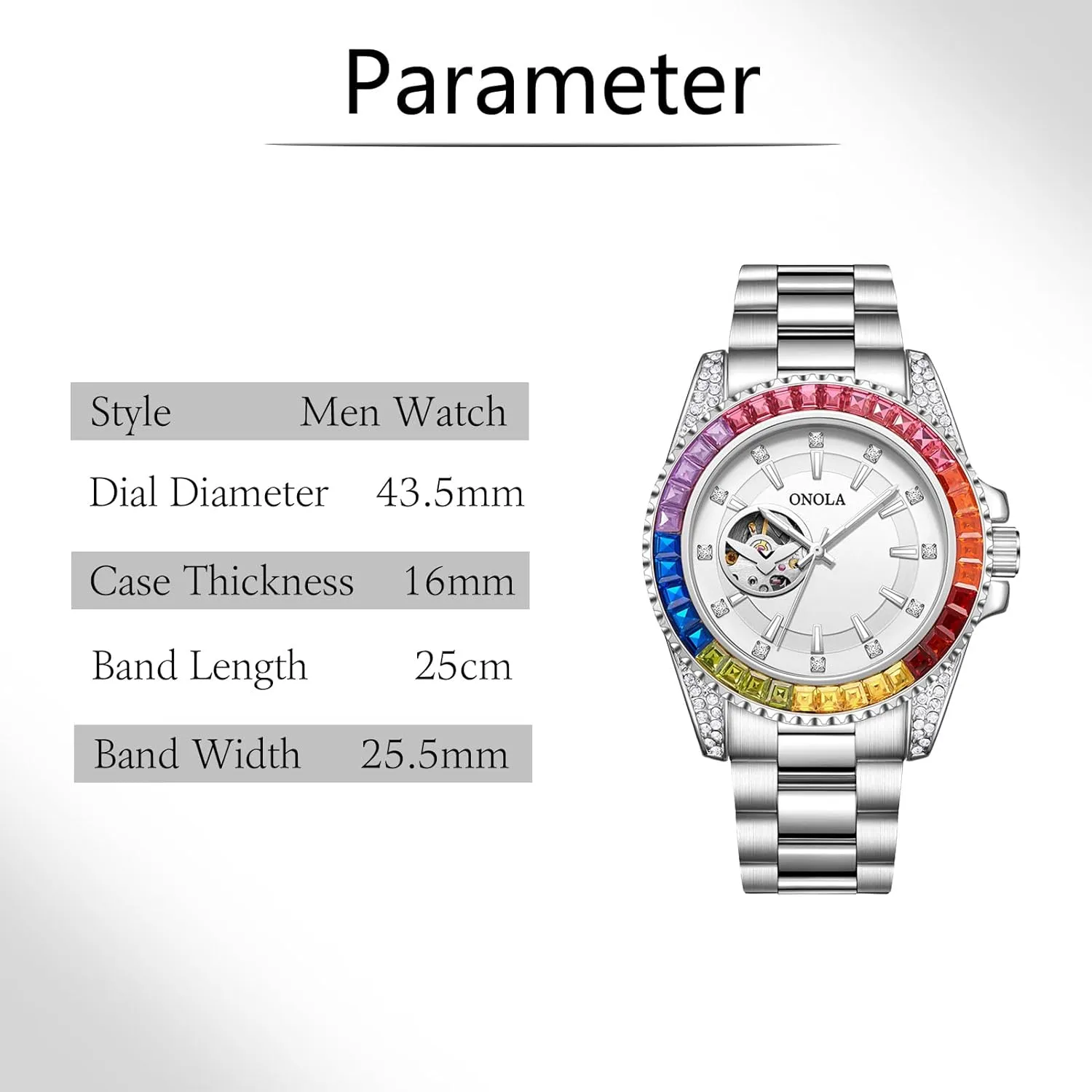 Men Watch Fashion Color Diamond Dial Automatic Hand-Winding Wristwatch Skeleton Tourbillon Mechanical Watches Waterproof Business