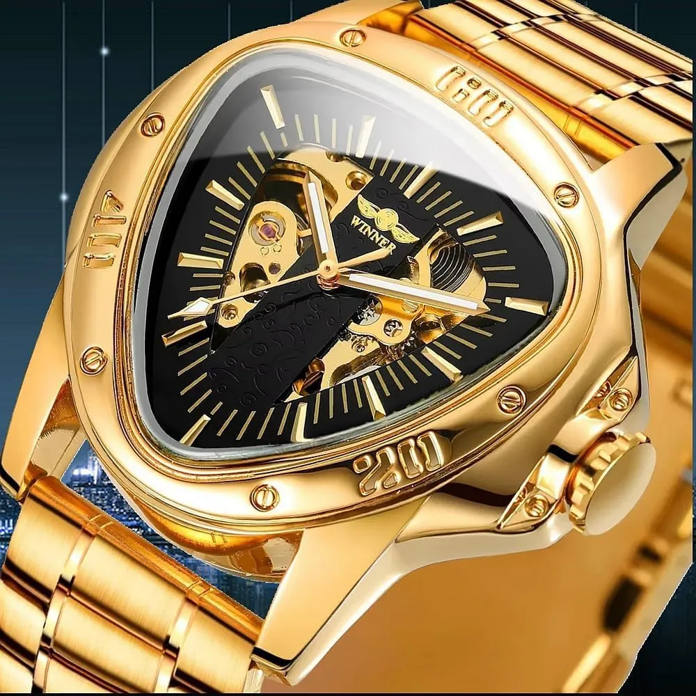 Men's Automatic Watches for Men Luxury Top Brand Hollow Triangle Male Mechanical Wristwatches Skeleton Waterproof