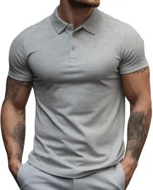 Mens Business T Shirt Solid Color Short Sleeve Lapel Tops Slim Fit Polo Tees Muscle Bodybuilding Sport Workout Shirts