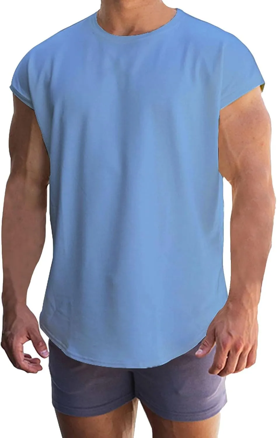 Mens Cap Sleeve Gym Tank Top Bodybuilding Athletic Muscle Cut Off T-Shirt Loose Fit Summer Quick Dry Beach Undershirt