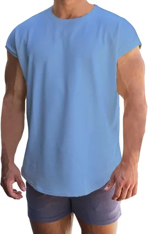 Mens Cap Sleeve Gym Tank Top Bodybuilding Athletic Muscle Cut Off T-Shirt Loose Fit Summer Quick Dry Beach Undershirt