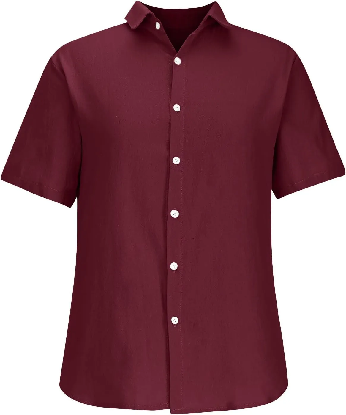 Mens Casual Breathable Short Sleeve Tops Cotton Linen Button Down Lapel Shirts Summer Fashion Solid Lightweight Shirt