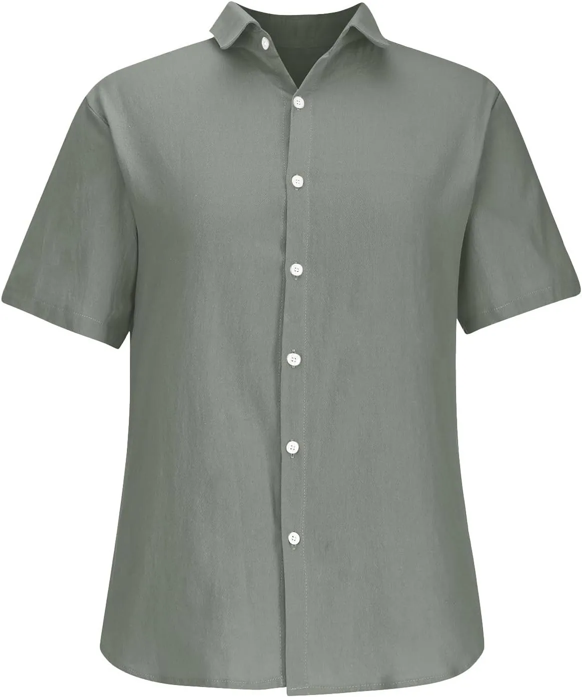 Mens Casual Breathable Short Sleeve Tops Cotton Linen Button Down Lapel Shirts Summer Fashion Solid Lightweight Shirt