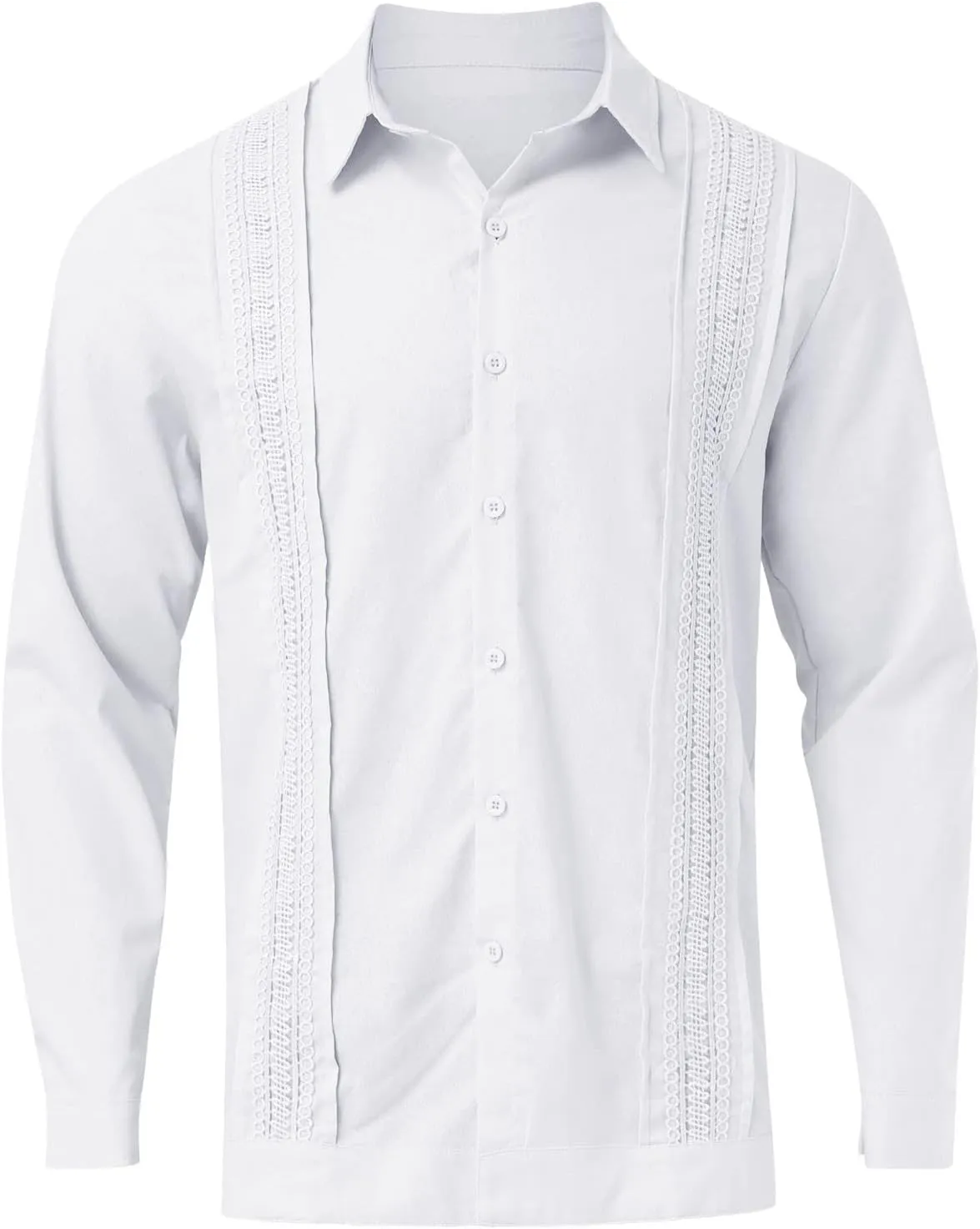 Mens Cotton Linen Long Sleeve Shirt Casual Summer Cuban Guayabera Button Down Solid Lapel Collar Outdoor Shirt Top