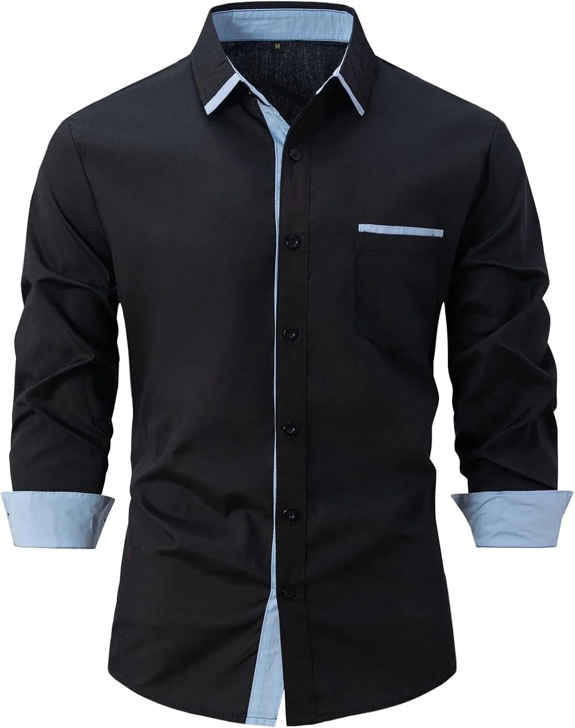 Mens Dress Shirts Long Sleeve Button Down Casual Solid Formal Business Regular Fit Collar Work Shirt with Pocket