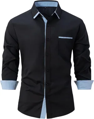 Mens Dress Shirts Long Sleeve Button Down Casual Solid Formal Business Regular Fit Collar Work Shirt with Pocket