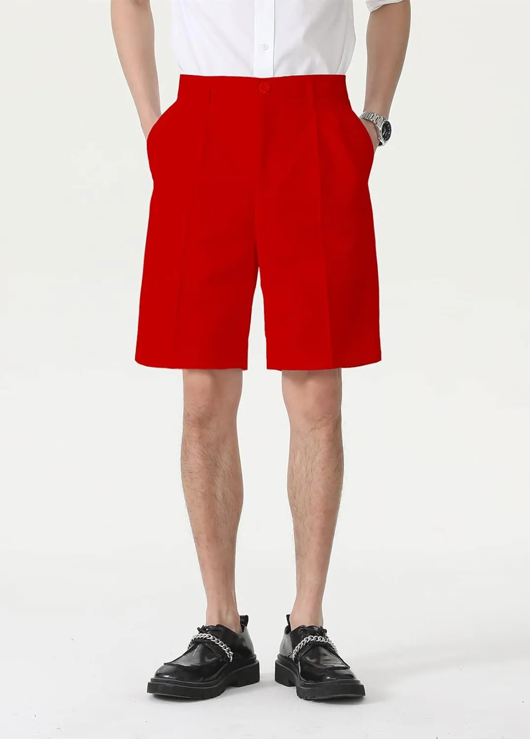 Men's Flat Front Pleat Dress Shorts for Golf, Casual and Formal Wear 9" Inseam (Order One Size Up)