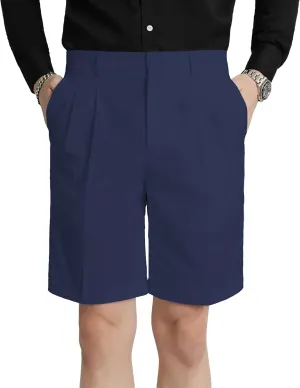 Men's Flat Front Pleat Dress Shorts for Golf, Casual and Formal Wear 9" Inseam (Order One Size Up)