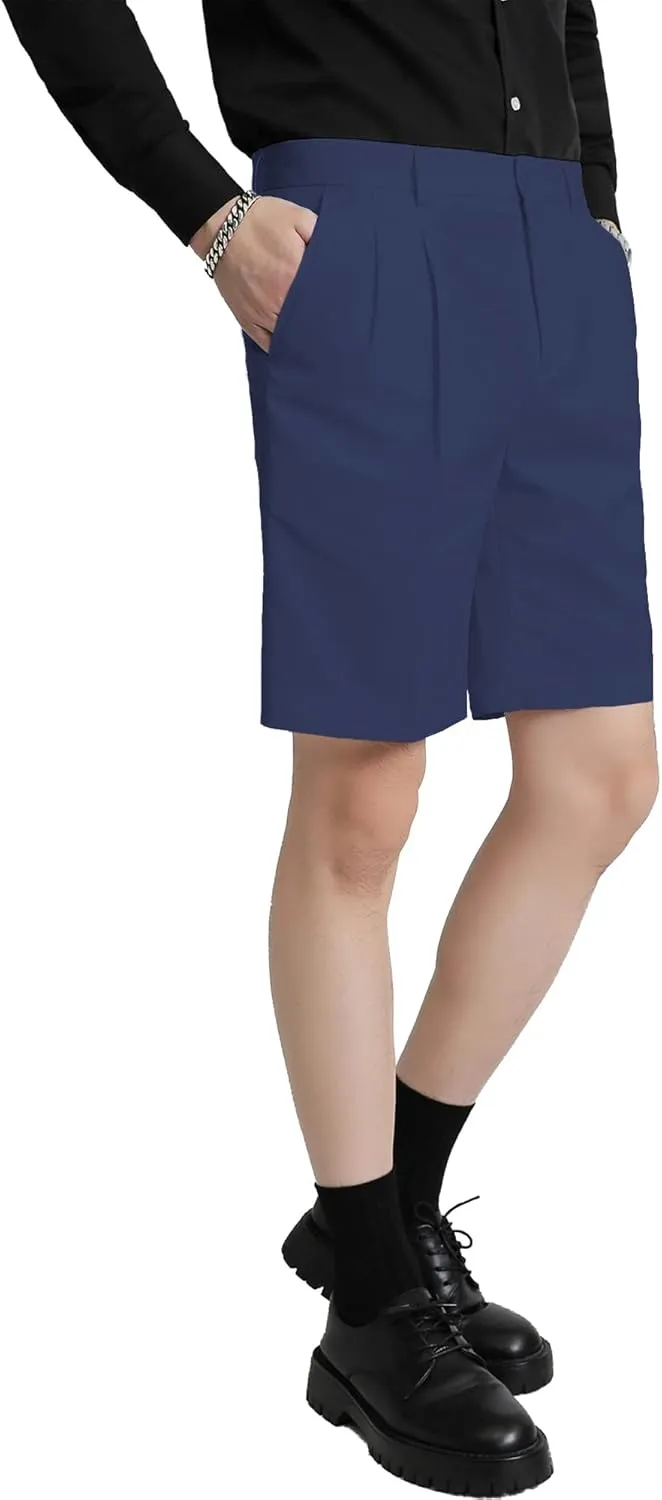 Men's Flat Front Pleat Dress Shorts for Golf, Casual and Formal Wear 9" Inseam (Order One Size Up)
