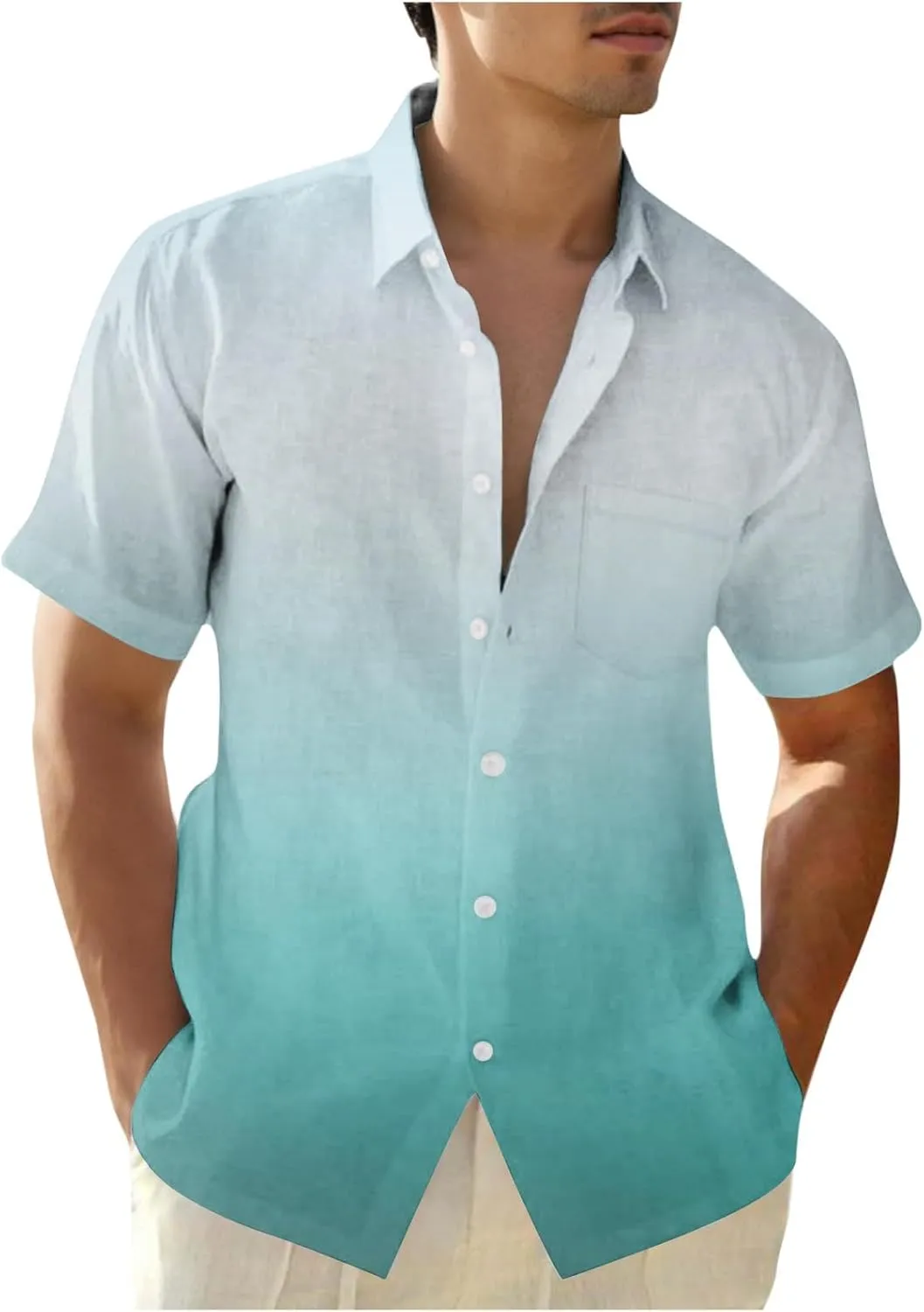 Mens Hawaiian Short Sleeve Gradient Shirts Summer Casual Button Down Shirt Fashion Tropical Vacation Lapel Shirts