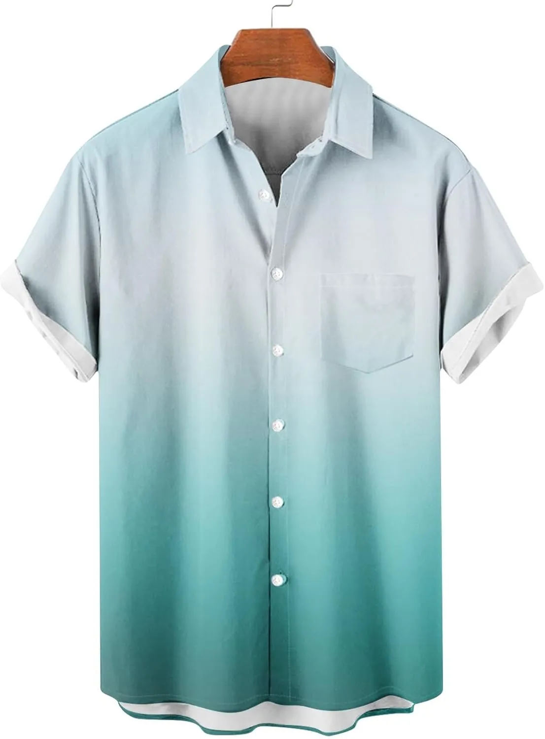 Mens Hawaiian Short Sleeve Gradient Shirts Summer Casual Button Down Shirt Fashion Tropical Vacation Lapel Shirts