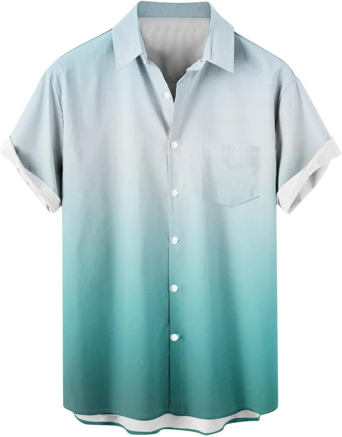 Mens Hawaiian Short Sleeve Gradient Shirts Summer Casual Button Down Shirt Fashion Tropical Vacation Lapel Shirts
