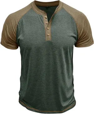 Mens Henley Raglan Short Sleeve T-Shirt Casual Slim Fit Jersey Baseball T Shirts Workout Gym Golf Henley Tee Tops