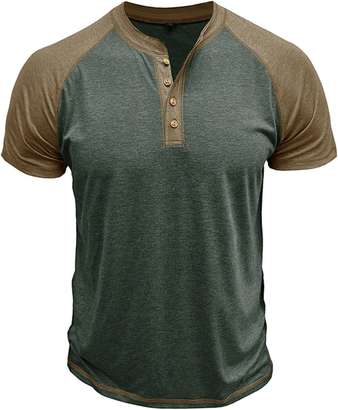 Mens Henley Raglan Short Sleeve T-Shirt Casual Slim Fit Jersey Baseball T Shirts Workout Gym Golf Henley Tee Tops