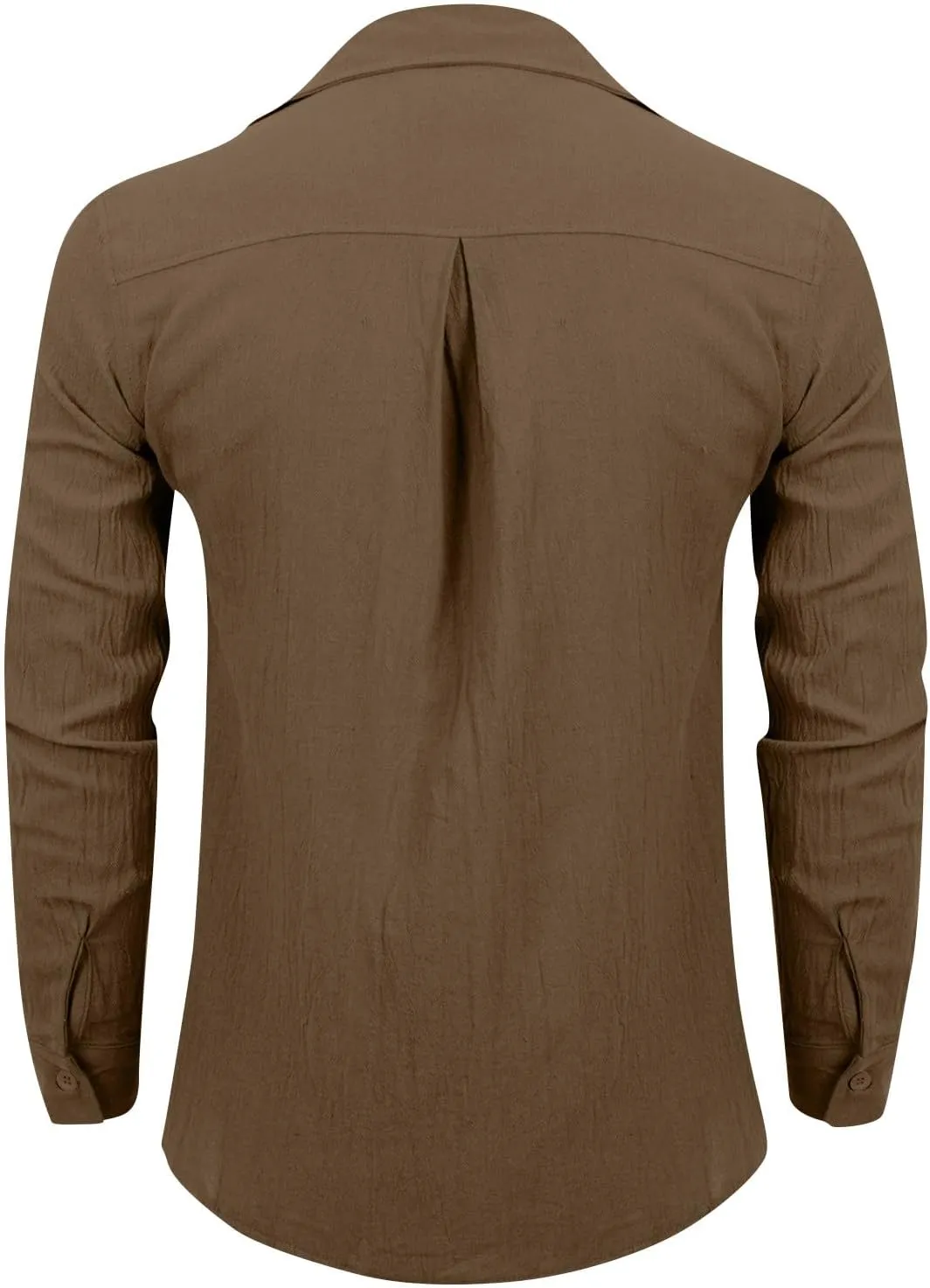 Men's Linen Dress Shirt Regular Fit Stretch Long Sleeve Solid Business Wedding Button Down Stretch Shirts Plus Size