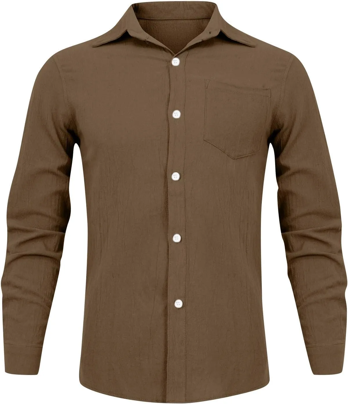 Men's Linen Dress Shirt Regular Fit Stretch Long Sleeve Solid Business Wedding Button Down Stretch Shirts Plus Size