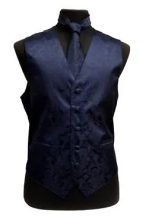 Men's Navy Blue Paisley Vest with Neck Tie
