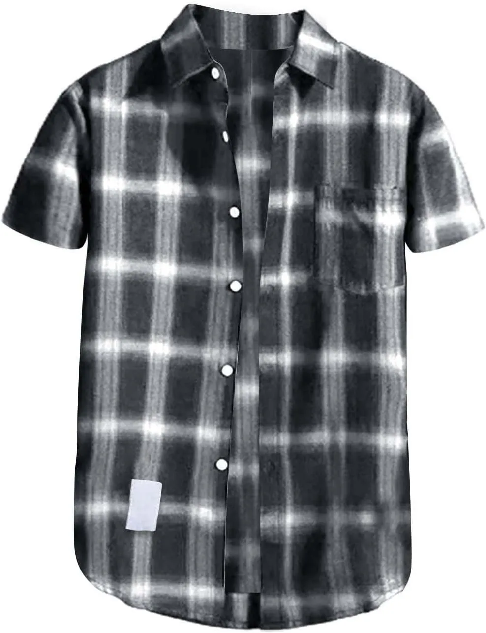 Mens Plaid Shirt Short Sleeve Button Down Lapel Collar Tops Casual Lightweight Summer Checkered Shirt with Pocket