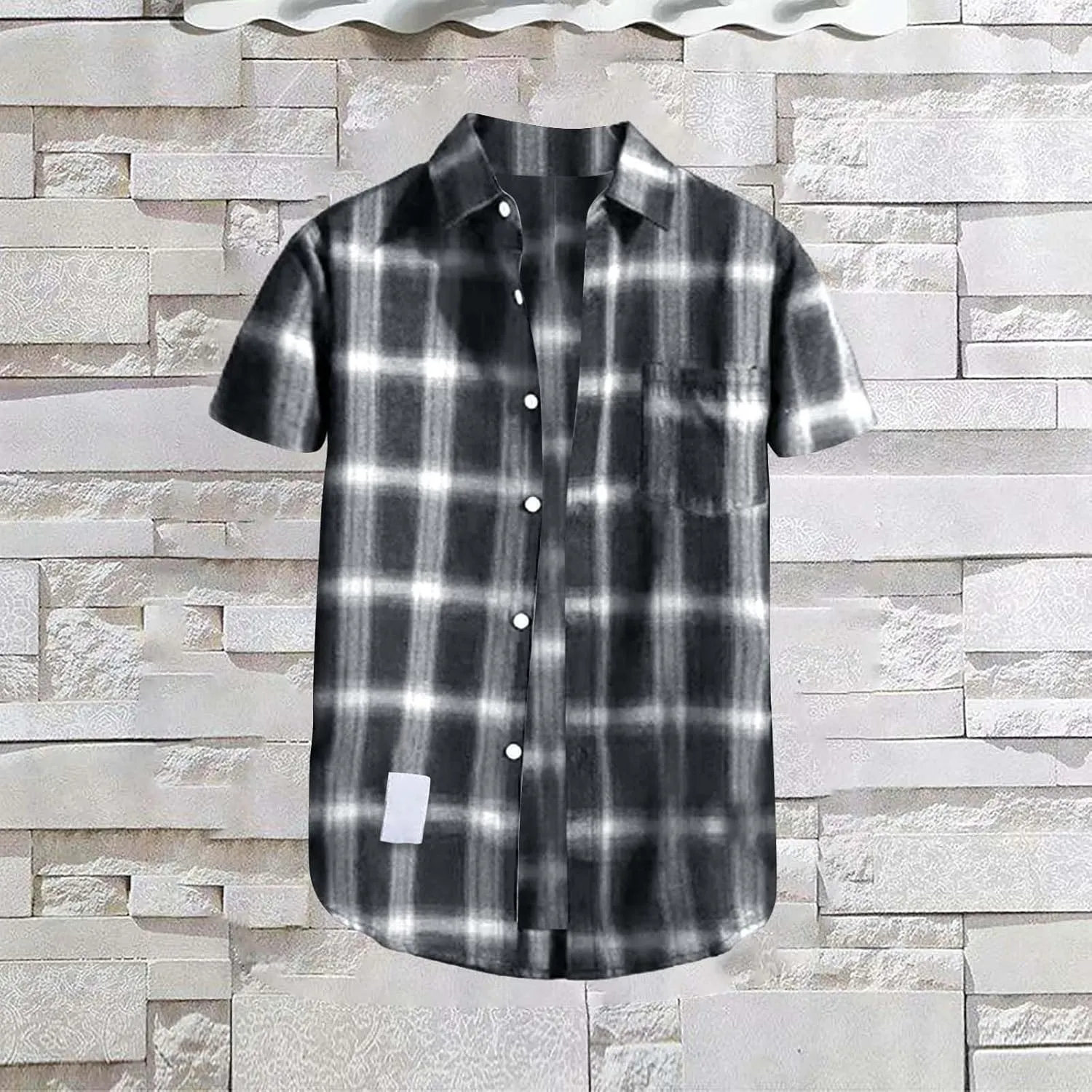 Mens Plaid Shirt Short Sleeve Button Down Lapel Collar Tops Casual Lightweight Summer Checkered Shirt with Pocket