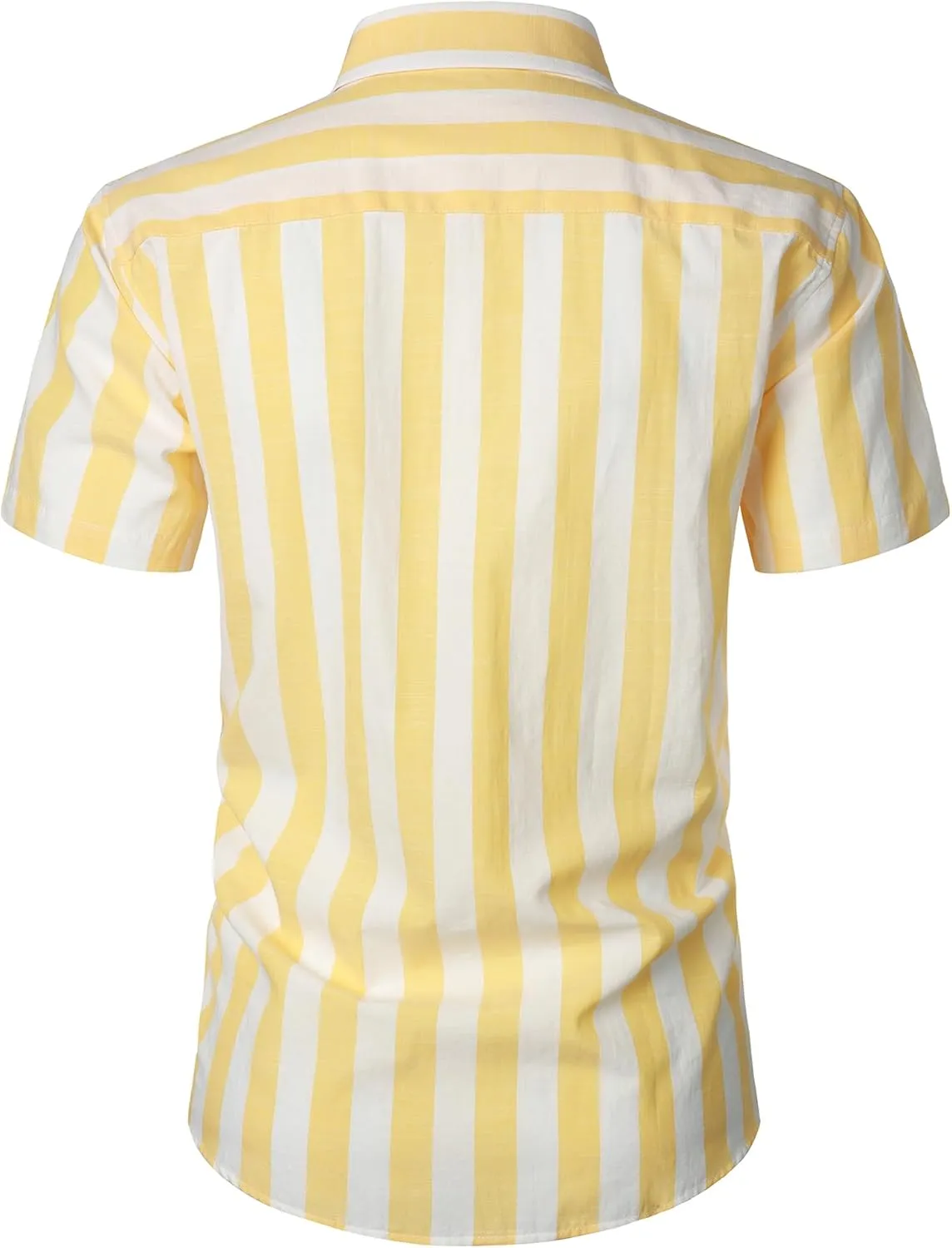 Men's Summer Casual Cotton Linen Striped Shirt Button Down Short Sleeve Shirts