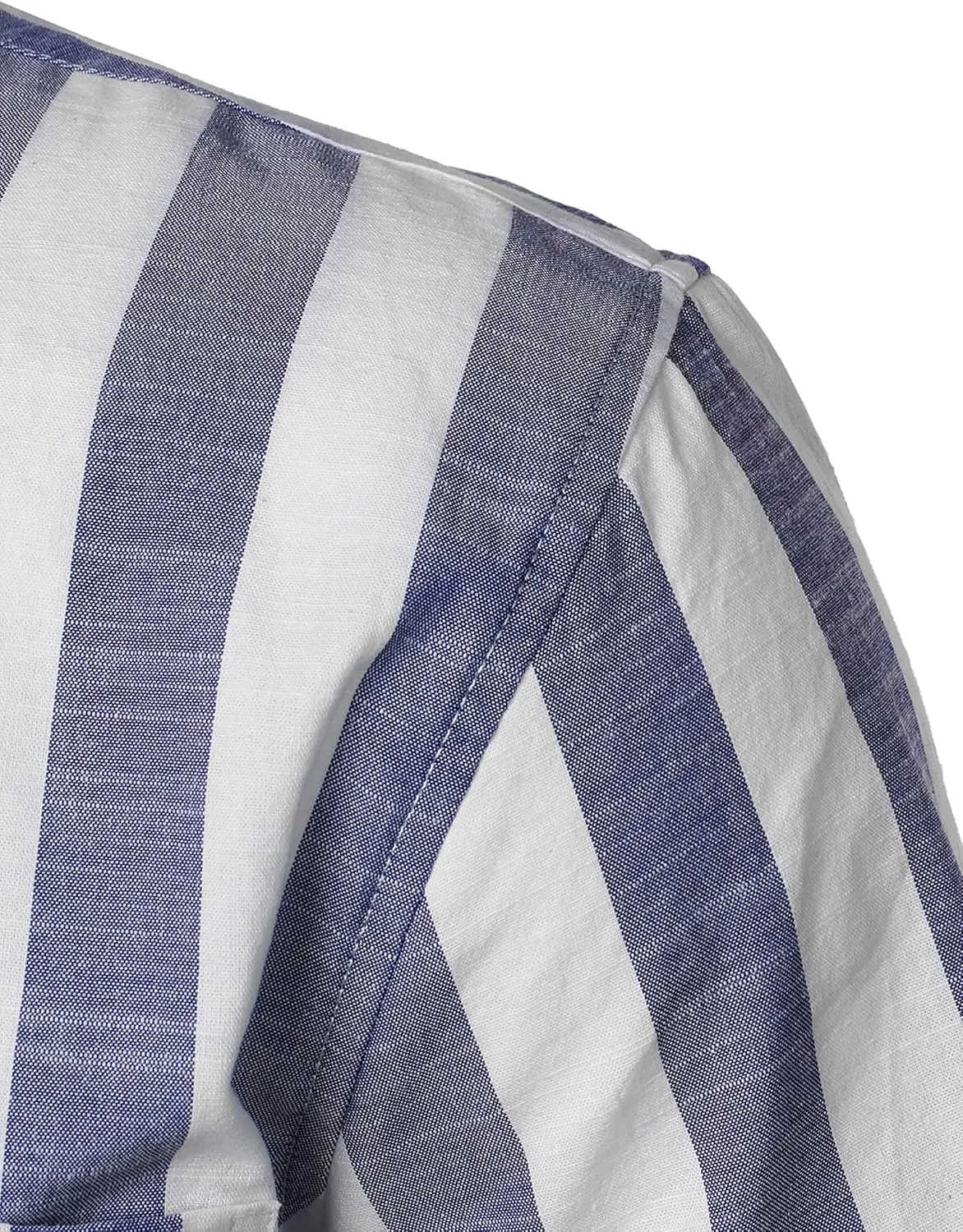 Men's Summer Casual Cotton Linen Striped Shirt Button Down Short Sleeve Shirts