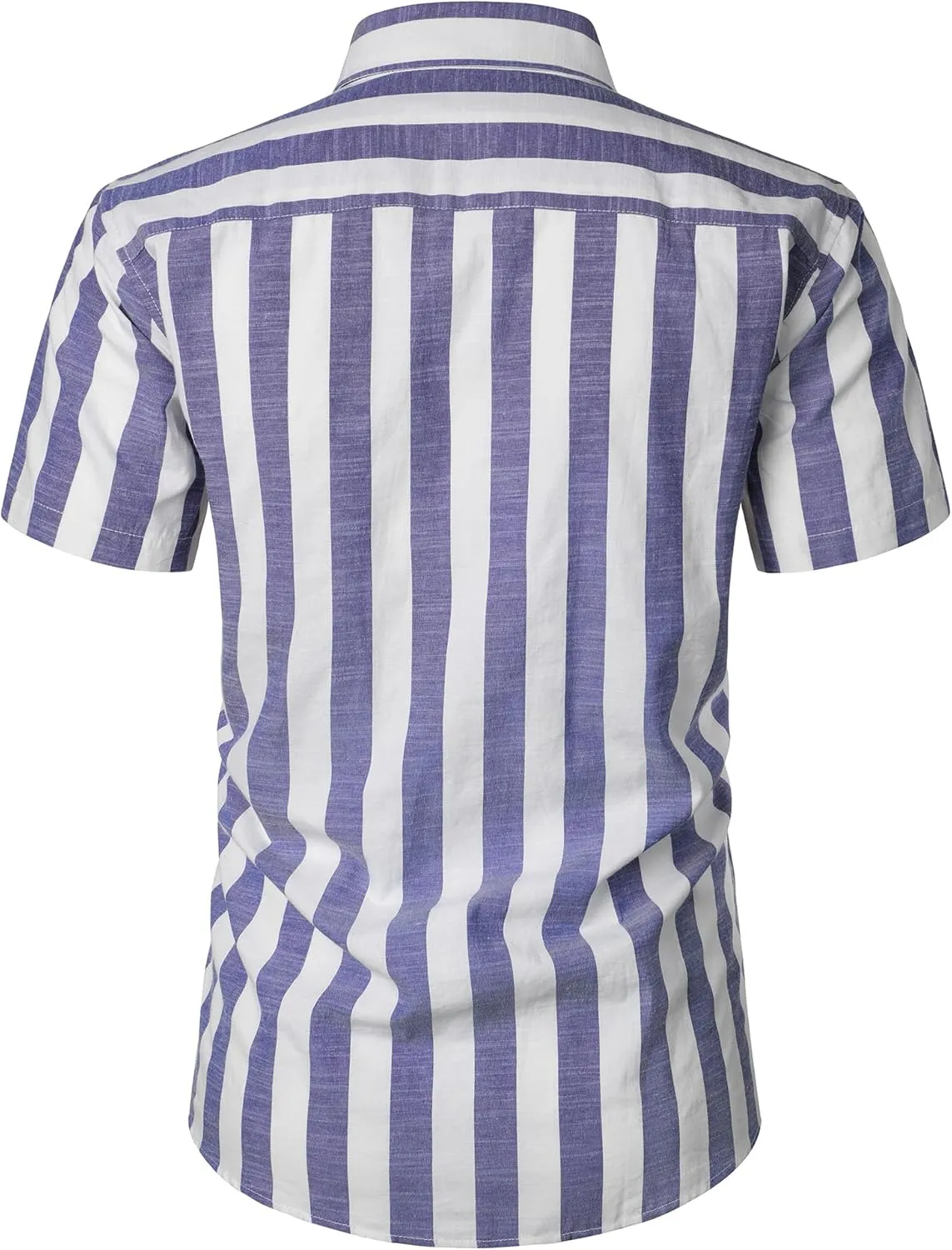 Men's Summer Casual Cotton Linen Striped Shirt Button Down Short Sleeve Shirts