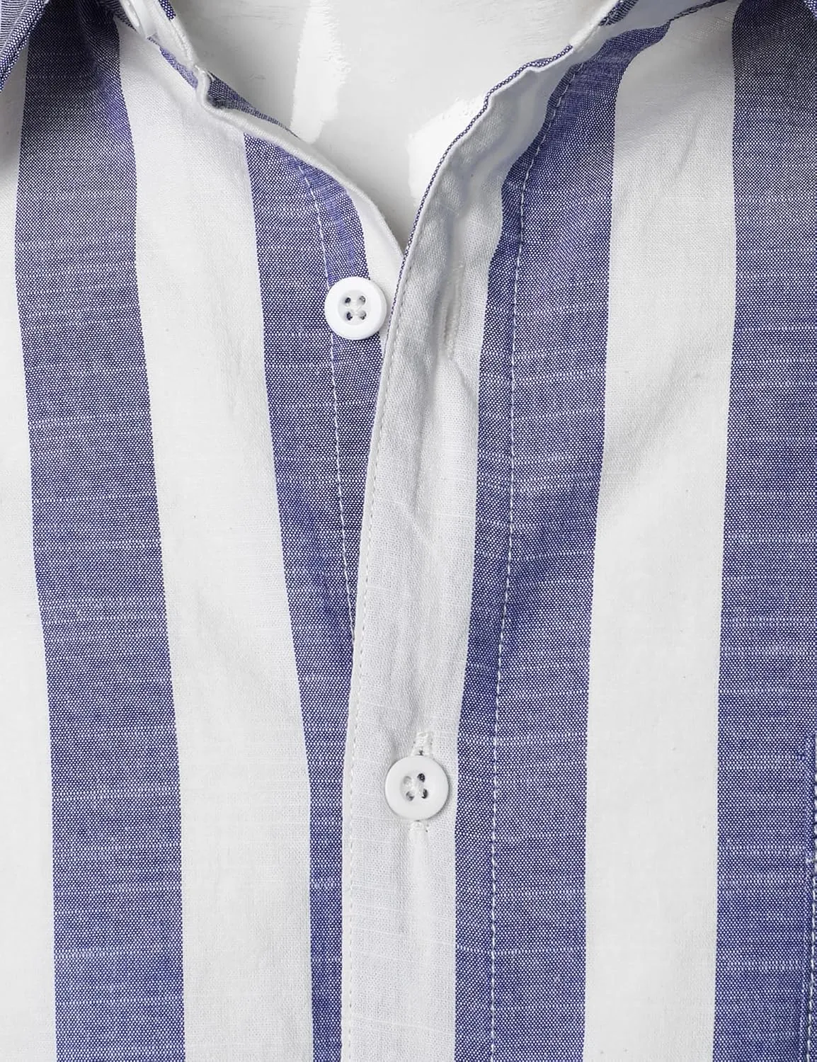 Men's Summer Casual Cotton Linen Striped Shirt Button Down Short Sleeve Shirts