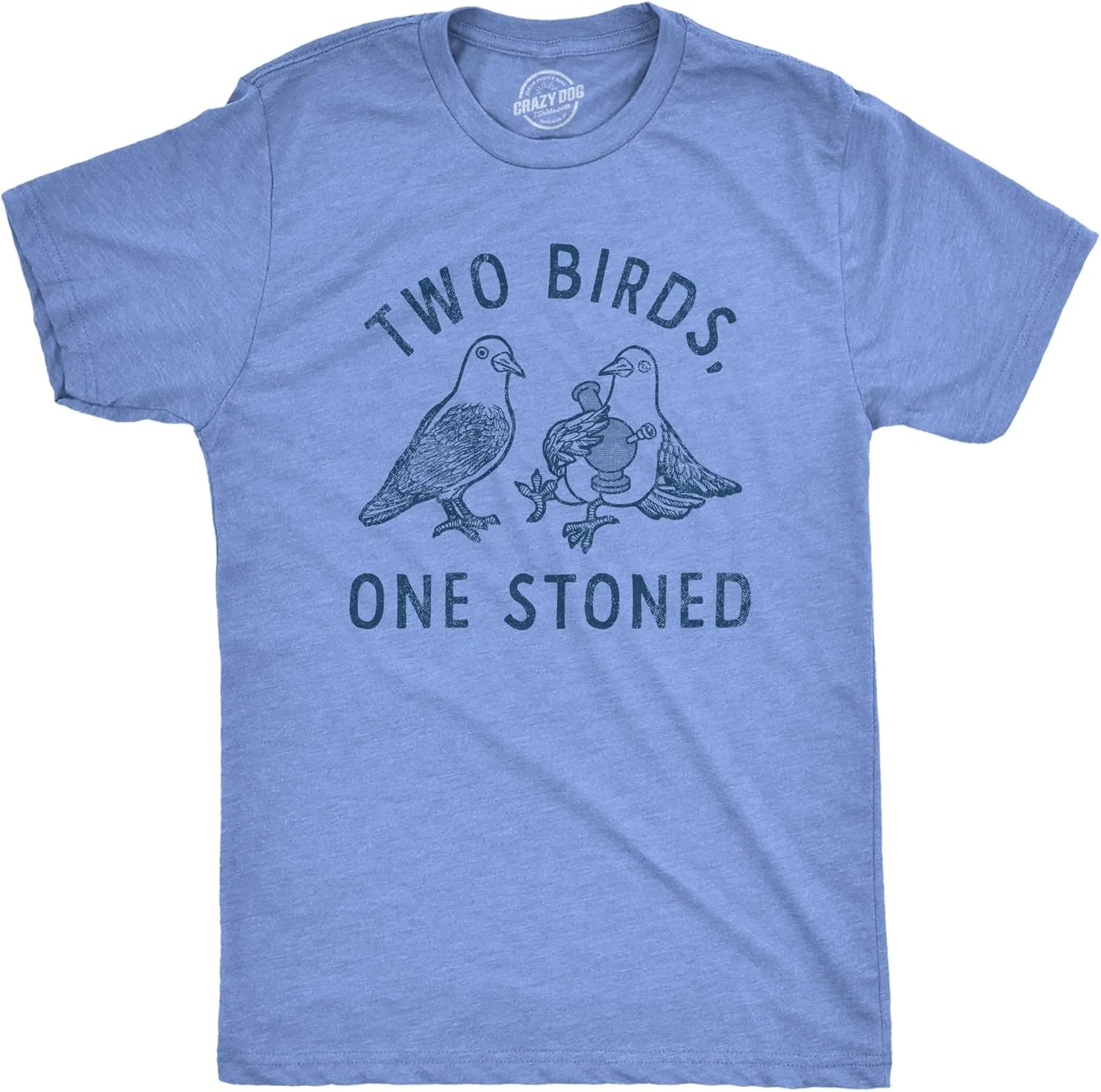 Mens Two Birds One Stoned T Shirt Funny 420 Weed Smoking Pigeon Saying Joke Tee for Guys