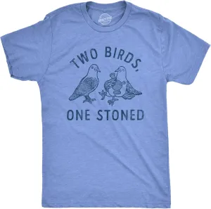 Mens Two Birds One Stoned T Shirt Funny 420 Weed Smoking Pigeon Saying Joke Tee for Guys