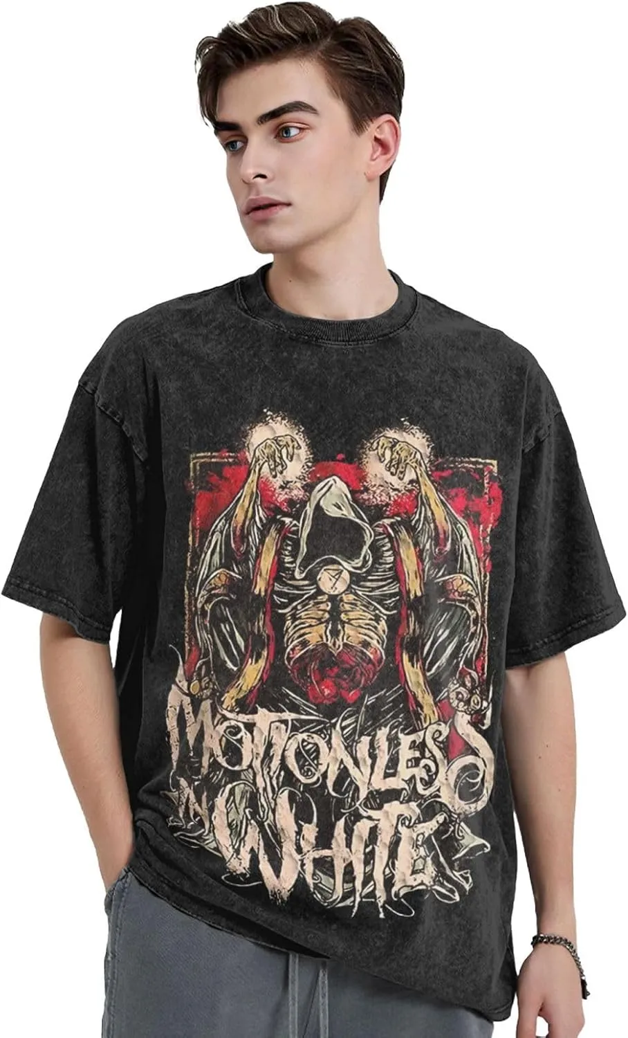 Men's Vintage Oversized Drop Shoulder Fashion T Shirt Loose Wash Solid Tees Tops