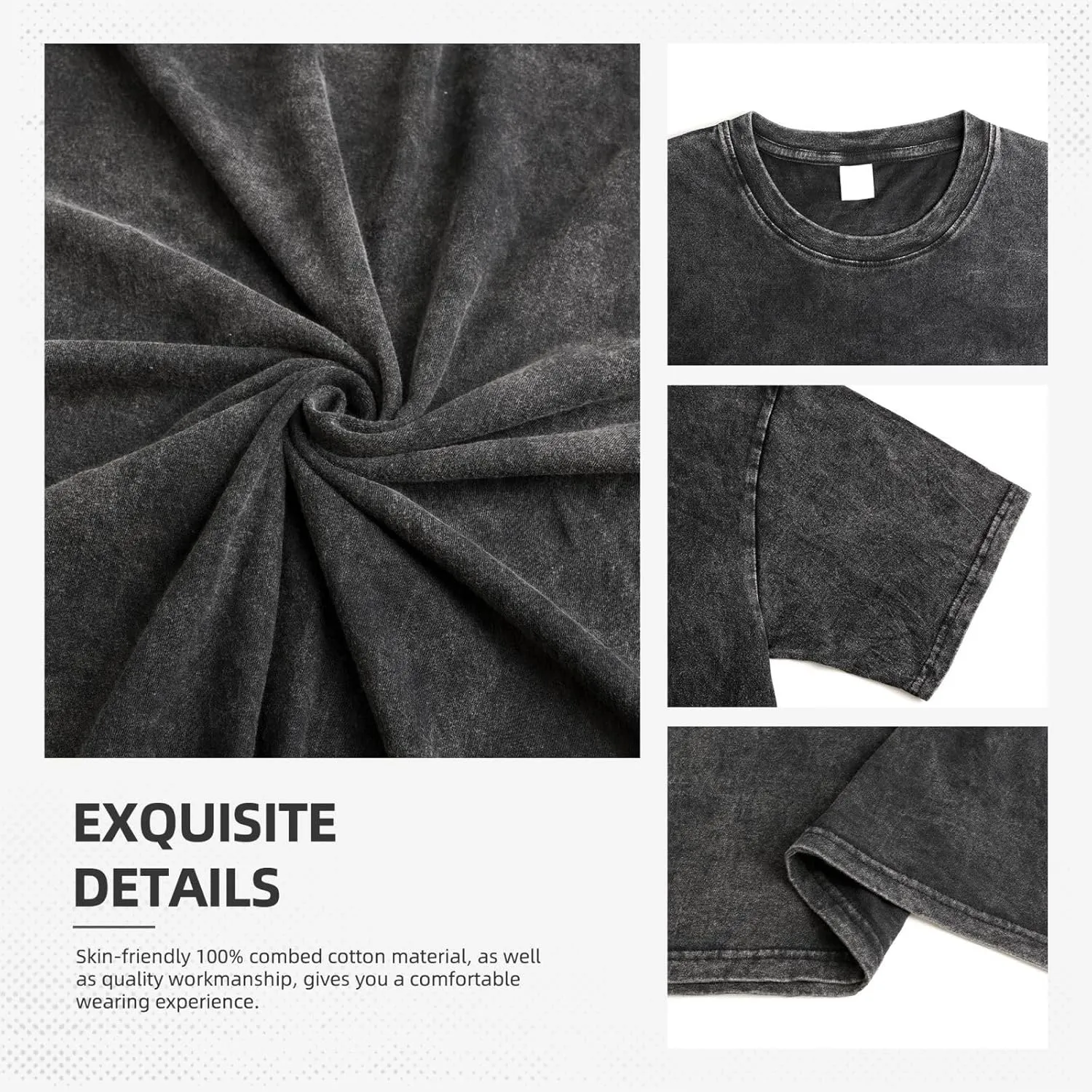 Men's Vintage Oversized Drop Shoulder Fashion T Shirt Loose Wash Solid Tees Tops