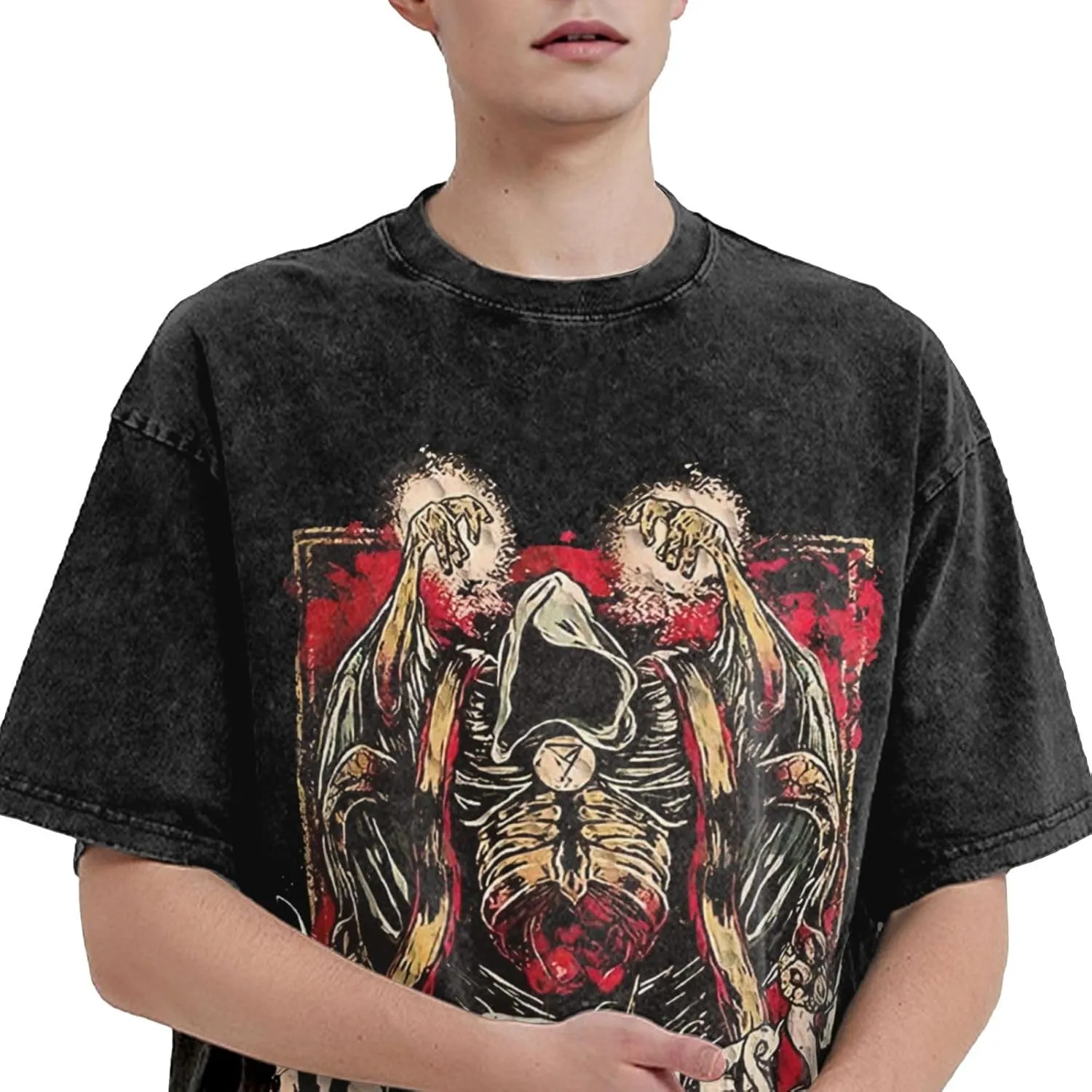 Men's Vintage Oversized Drop Shoulder Fashion T Shirt Loose Wash Solid Tees Tops