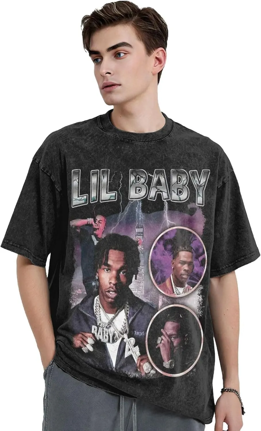 Men's Vintage Oversized Drop Shoulder Fashion T-Shirts Loose Wash Solid Tees Tops