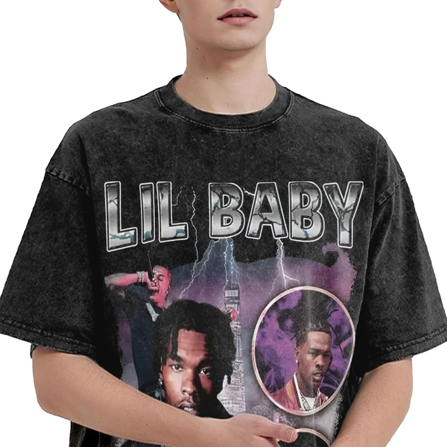 Men's Vintage Oversized Drop Shoulder Fashion T-Shirts Loose Wash Solid Tees Tops