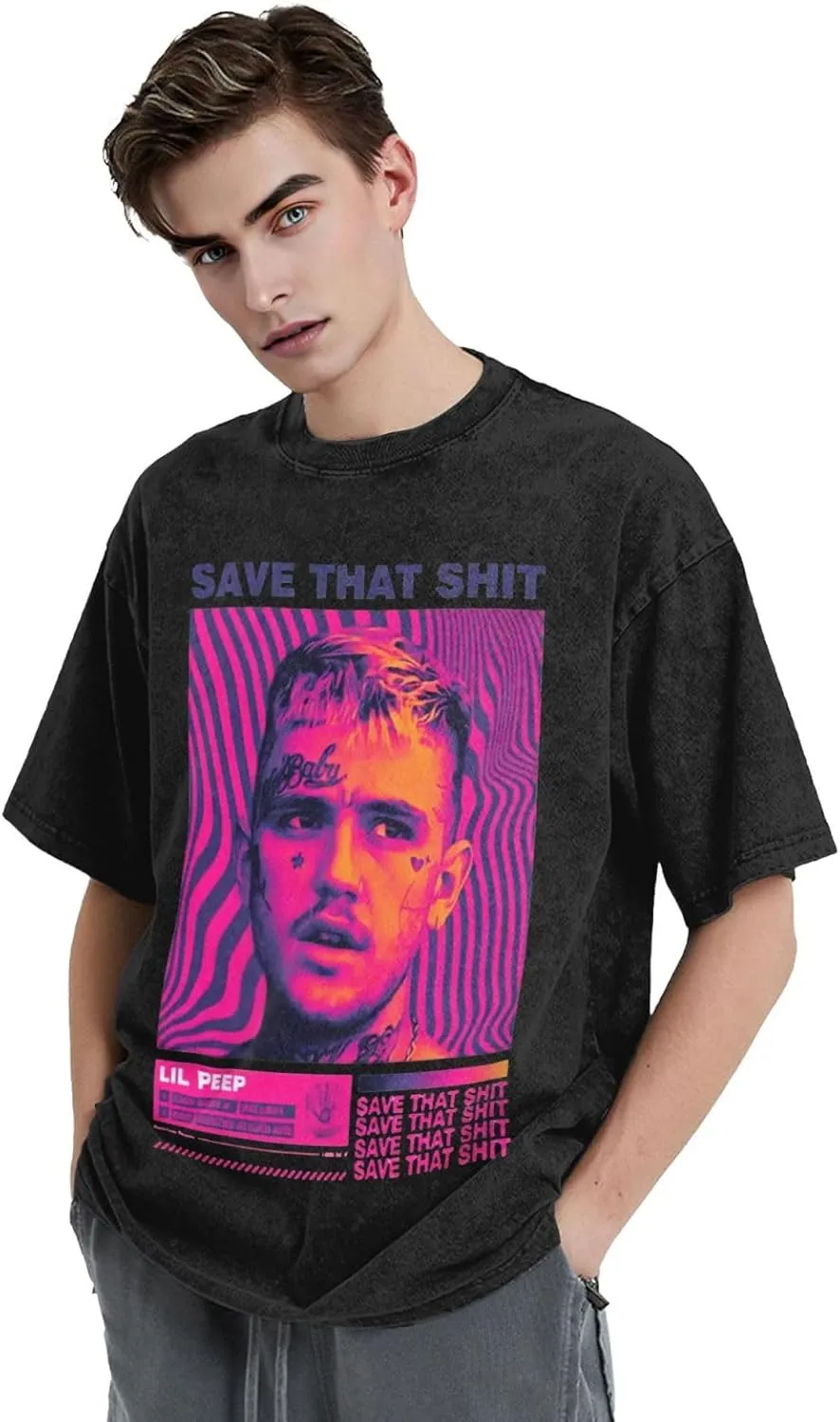 Mens Vintage Oversized Funny Drop Shoulder T-Shirt Loose Tees Tops