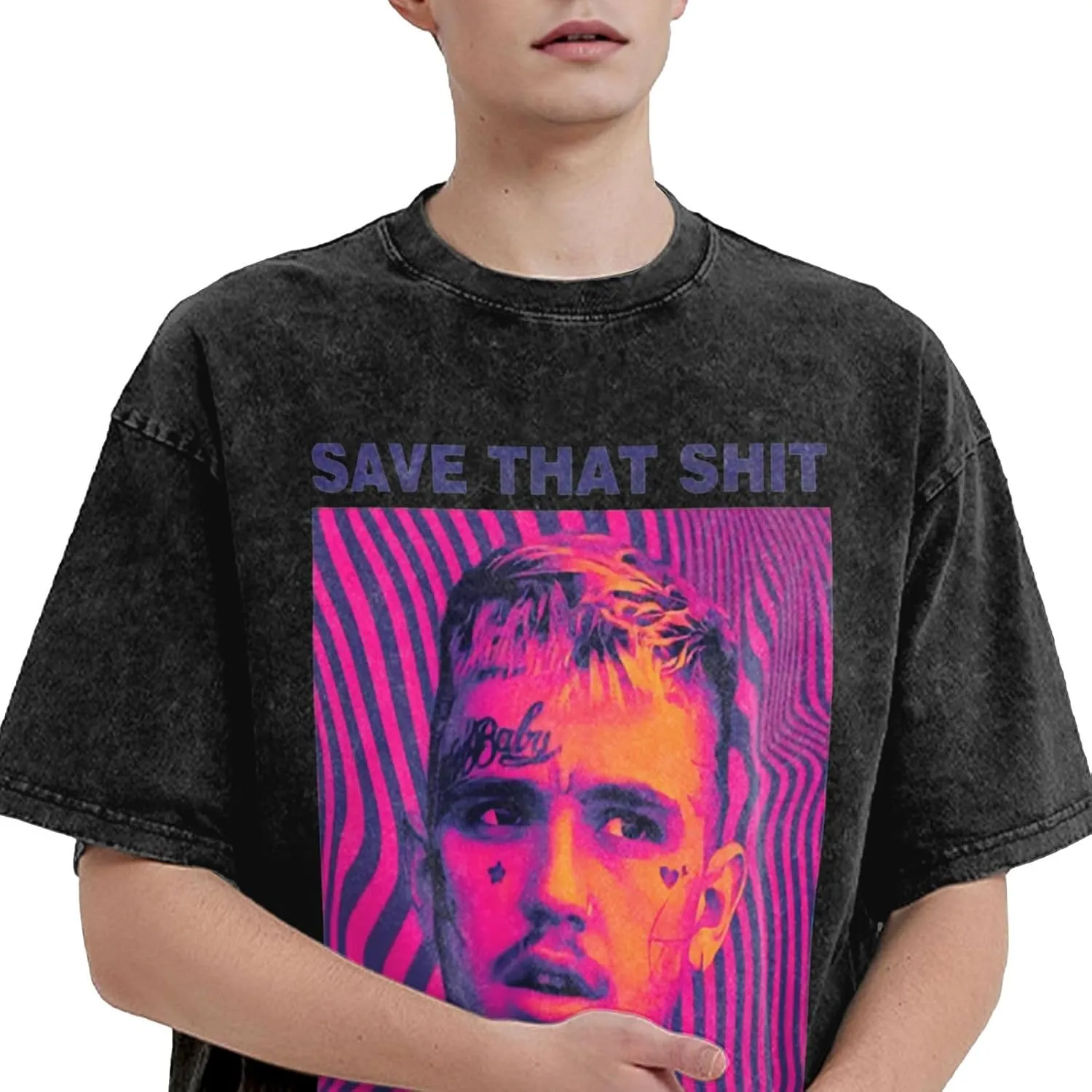 Mens Vintage Oversized Funny Drop Shoulder T-Shirt Loose Tees Tops