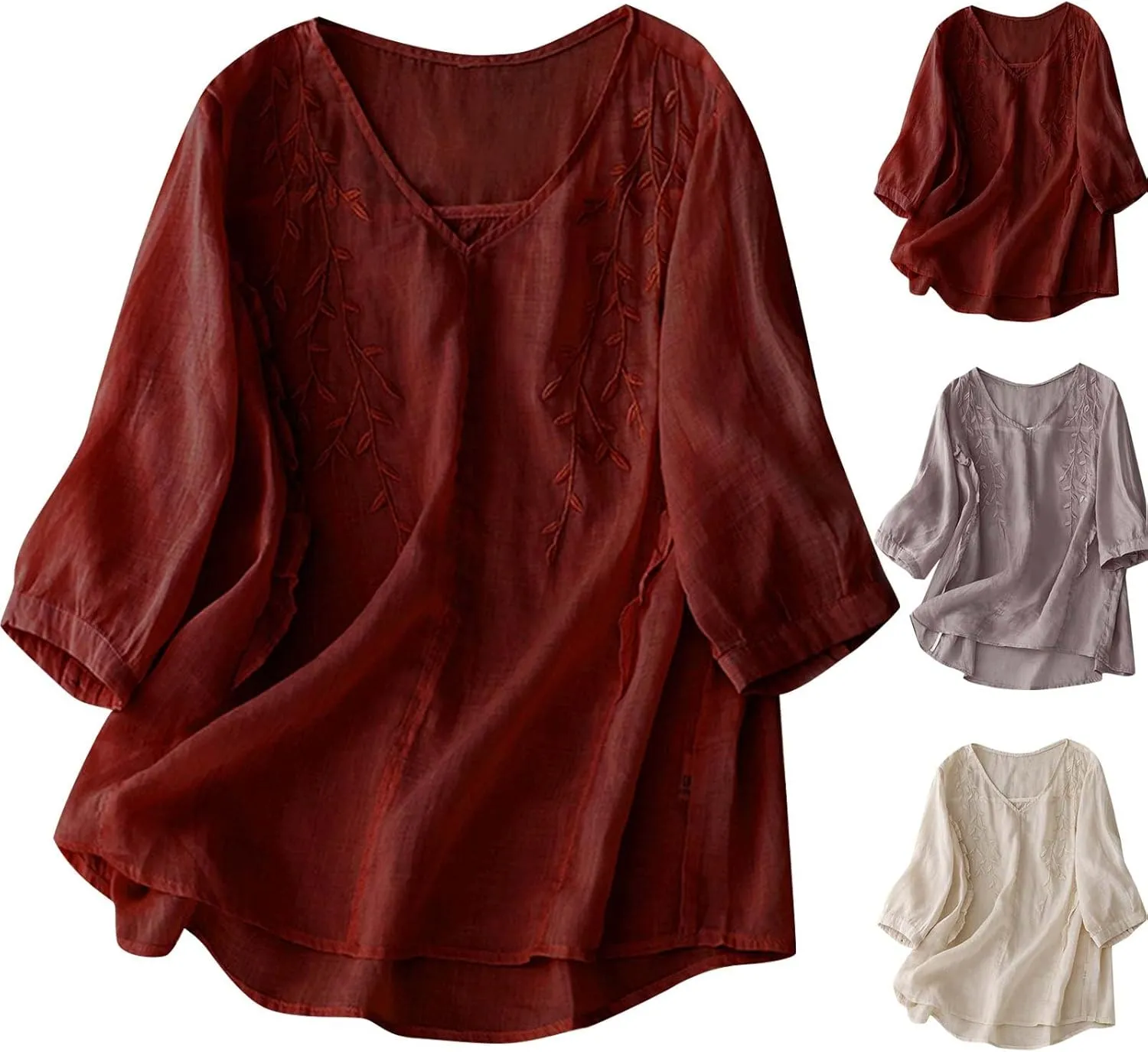 Mexican Tops for Women Vacation Summer Embroidered Blouses V Neck Button Down T-Shirt Short Sleeve Shirt