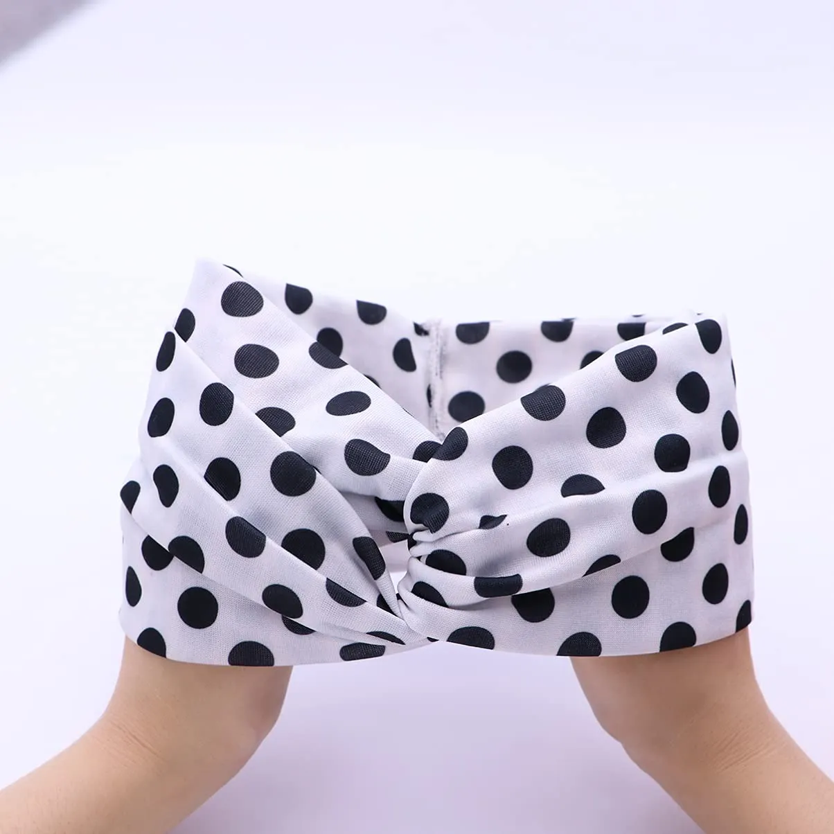 Mobestech Fashionable Wide Headband Dot Head Wrap for Women Cross Elastic Hairband for Facial Cleaning
