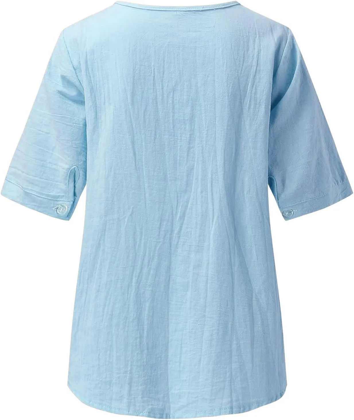 Mzkdieey Women's Embroidered Blouse Cotton Linen Short Sleeve Peasant Boho Tunic Tops Casual Notch V Neck Loose Fit T-Shirt
