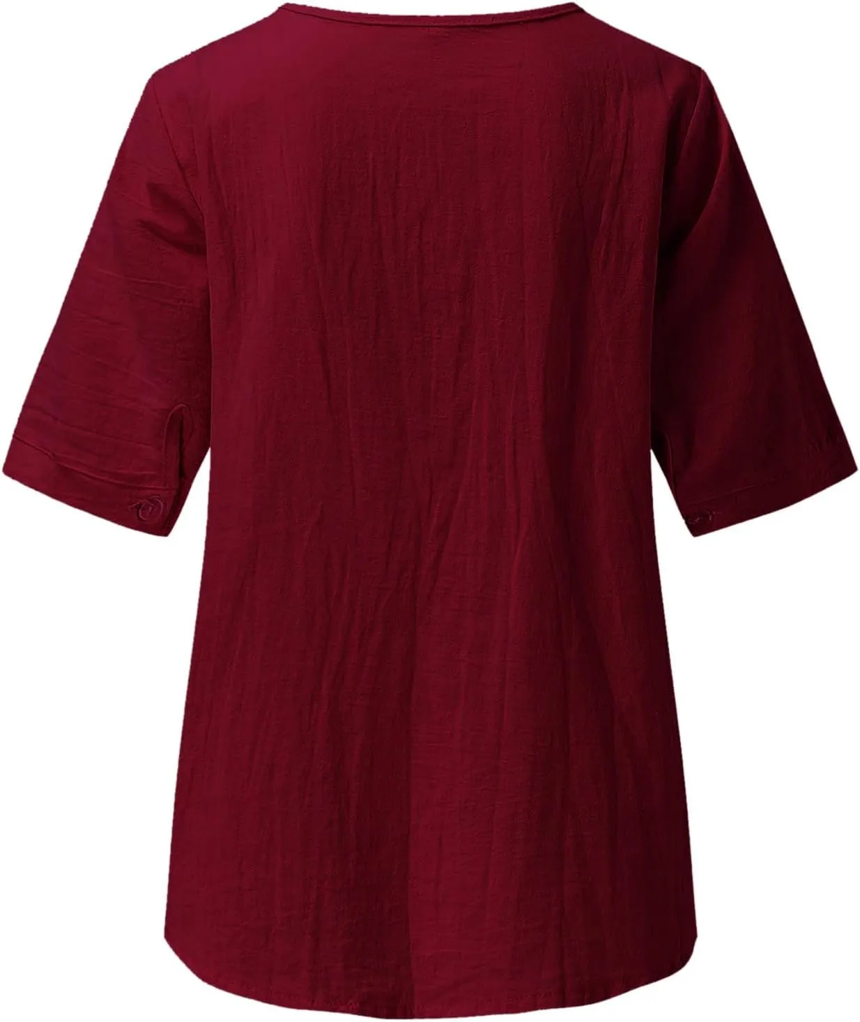 Mzkdieey Women's Embroidered Blouse Cotton Linen Short Sleeve Peasant Boho Tunic Tops Casual Notch V Neck Loose Fit T-Shirt