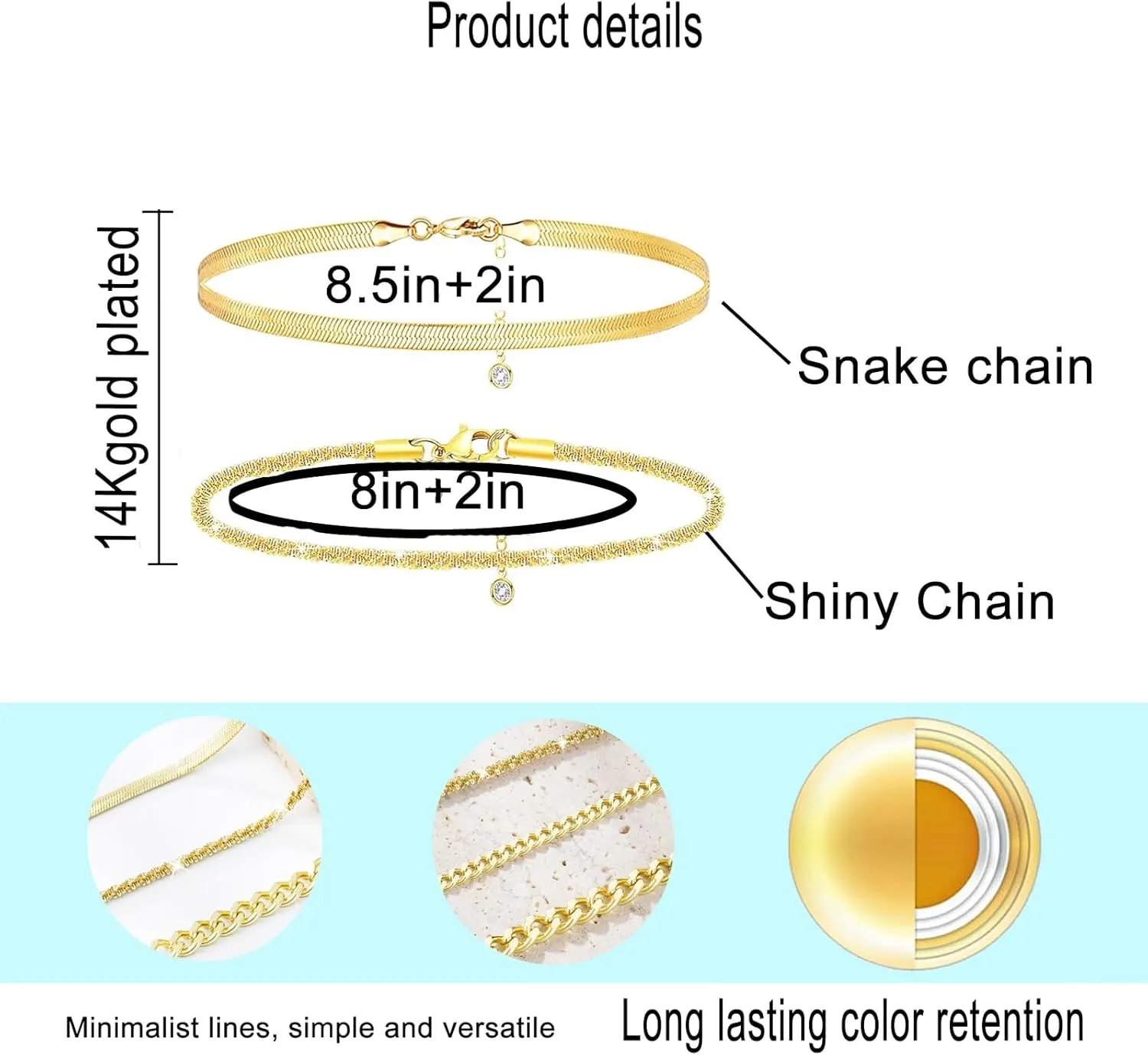 Nanafast 2/4/6PCS Ankle Bracelets for Women, Cuban Link/Snake Chain Anklet Bracelets Set for Women, Adjustable Gold/Silver Anklets for Women, Summer Beach Womens Anklets