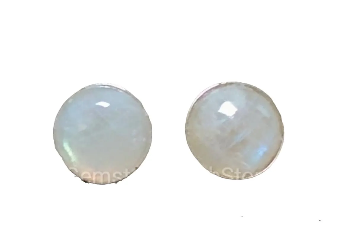 Natural Moonstone Studs Minimalist Studs Round Studs Moonstone Earrings 925 Sterling Silver Gift For Wife Girlfriend Mother Bridesmaid Jewelry Wedding Gift (8 mm, Black)