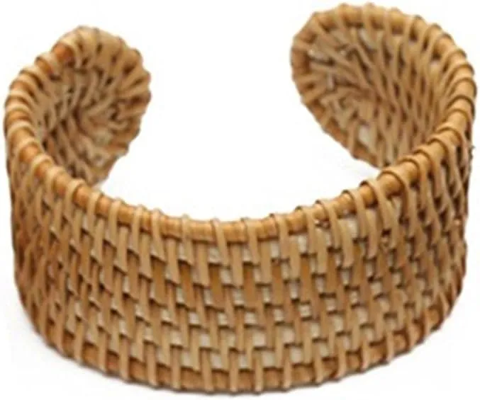 Natural Rattan Bracelet Handmade Lightweight Straw Wicker Braid Woven Bangle Bracelet Ethnic Chunky Bracelet for Women Jewelry