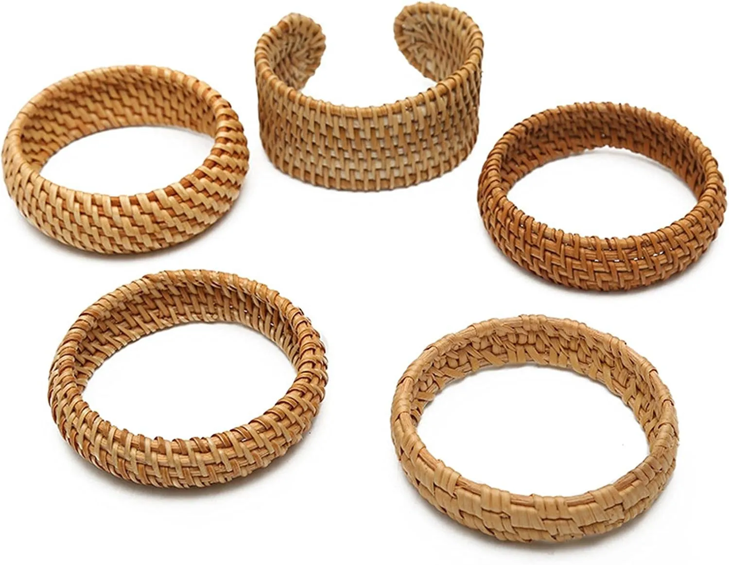 Natural Rattan Bracelet Handmade Lightweight Straw Wicker Braid Woven Bangle Bracelet Ethnic Chunky Bracelet for Women Jewelry